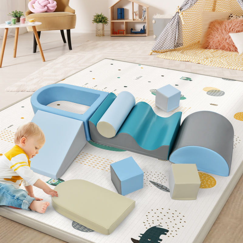 9 TLG Bausteine zum Toben & Klettern. Bausteine für Kinder. Treppen, Rutsche und Bällebad für Kinder für Vorschulkinder und Babys, weiche Bausteine, bunt. Ohne Kugel.