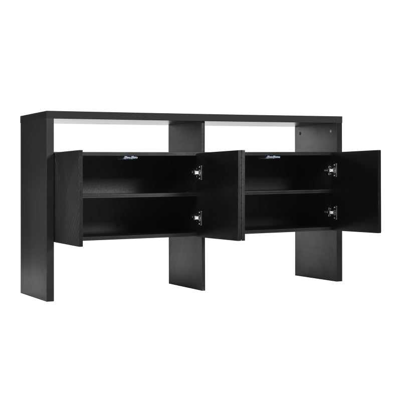 Kommode / Sideboard / Flurschrank mit 2 offenen Fächern und 4 Türen, Schwarz