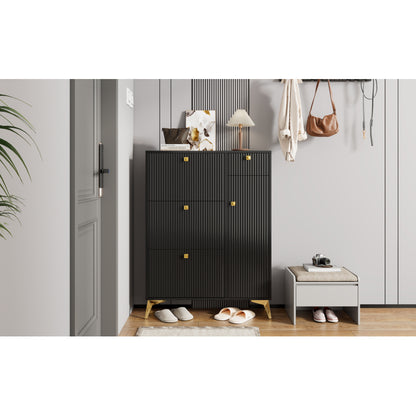 Schuhschrank mit 3 Klappen, 1 Schublade und 1 Tür, Schuhregal, Schuhkipper schmal, Schuhschrank Schwarz