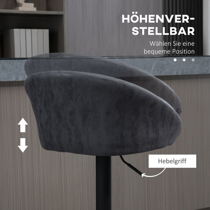 Barhocker 2er-Set Höhenverstellbare Barstühle mit Armlehne und Rücken, aus Kunstleder, Grau