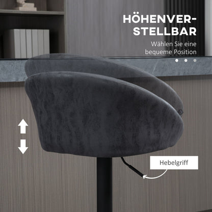 Barhocker 2er-Set Höhenverstellbare Barstühle mit Armlehne und Rücken, aus Kunstleder, Grau