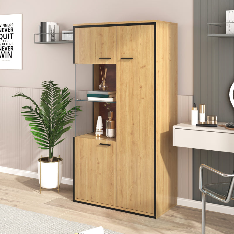 Moderne Vitrine mit LED-Beleuchtung - 150Hcm - Glastür, Mehrzweckregale, 15 Farboptionen, Großer Stauraum, Glasboden, Schaukasten, Präsentationsmöbel, Schrank mit Beleuchtung,Möbel mit Glastür