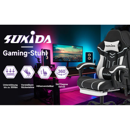 Gaming Stuhl Computerstuhl Ergonomischer Gaming Chair mit Fußstütze Bürostuhl Ergonomischer Computerstuhl mit Lendenwirbelstütze