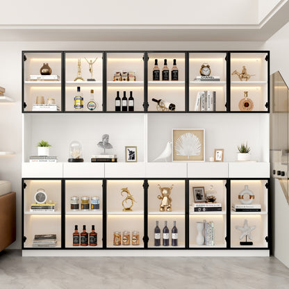 Curio Vitrine mit Licht, 16 Farben Licht, Sammlerstücke Schrank Display Regal, Bücherregal Vitrine für Wohnzimmer, weiß