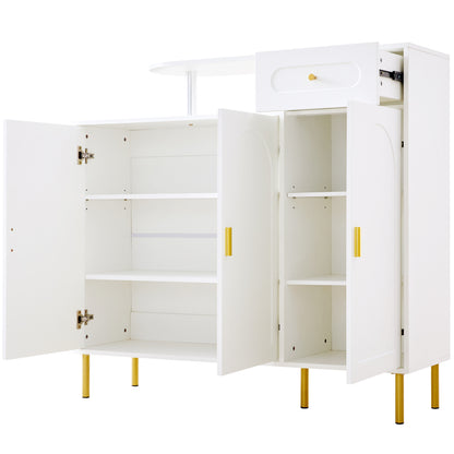 Kommode/Sideboard/Schuhschrank mit Metallgriffen, 1 Schublade und 3 Türen, auf Metallfüßen, Weiß. Maße: B120 × H92 × T35 cm