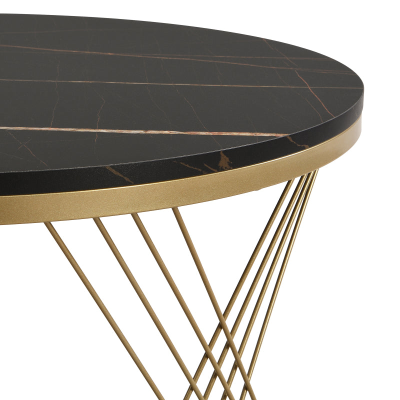 Eleganter zusammensetzbarer Couchtisch: Marmoroptik, Golddekor, Beistelltisch mit Schubladen – 2er-Set