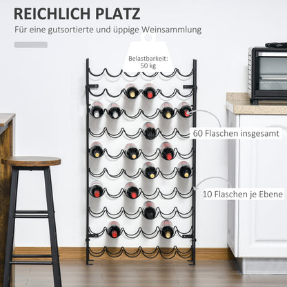 Weinregal für 60 Flaschen, wandmontierbares Flaschenregal aus Metall, eleganter Weinständer in Schwarz für Zuhause