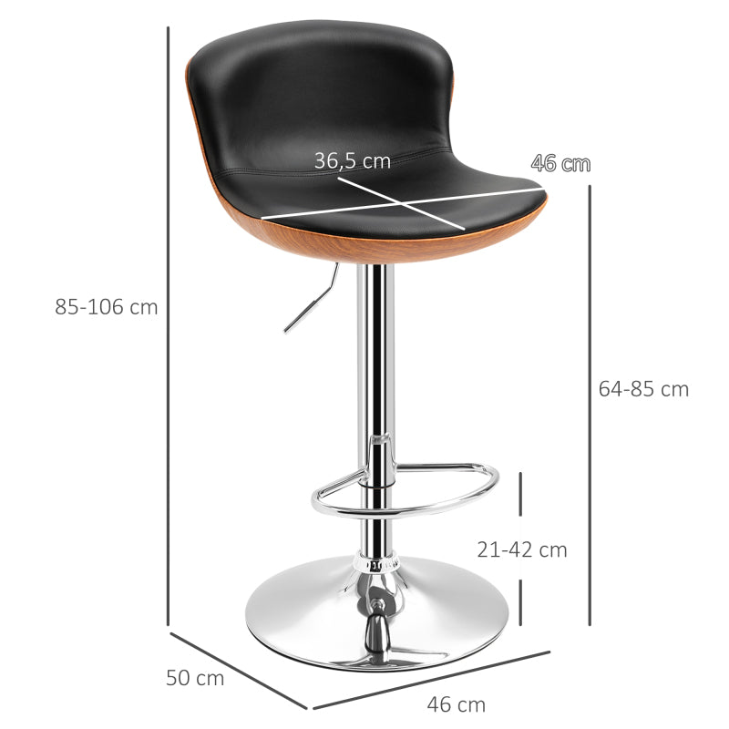 Barhocker Küche 2er-Set höhenverstellbar drehbar mit Fußstütze & Rückenlehne Kunstleder bis 120 kg, Schwarz