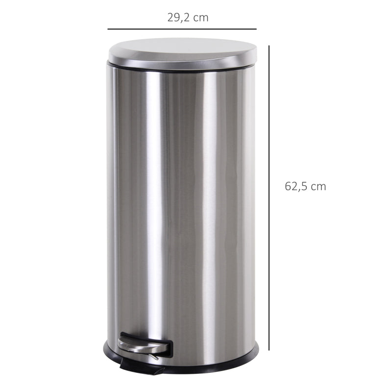 Treteimer 30L Abfalleimer mit Inneneimer und Soft Schließen aus Edelstahl Silber Ø29,2xH62,5 cm für Küche & Büro