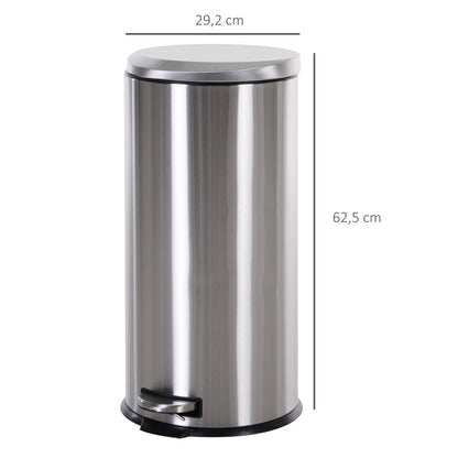 Treteimer 30L Abfalleimer mit Inneneimer und Soft Schließen aus Edelstahl Silber Ø29,2xH62,5 cm für Küche & Büro