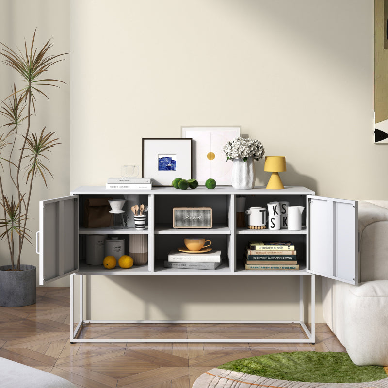 Weißer Metall-Akzent-Schrank, Sideboard-Buffet und Aufbewahrungs-Schrank-Safe, Robuster Metallbau mit stilvollem Weiß,  H 75 cm × B 120 cm × T 40 cm