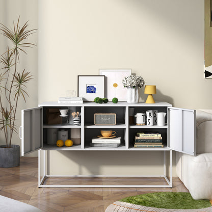 Weißer Metall-Akzent-Schrank, Sideboard-Buffet und Aufbewahrungs-Schrank-Safe, Robuster Metallbau mit stilvollem Weiß,  H 75 cm × B 120 cm × T 40 cm