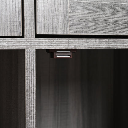 139x46(71)x91.5 cm großer Servierwagen/Beistellschrank, graues Massivholz-Furnier für den Korpus + weiße Marmor-Furnierdekoration für die Arbeitsplatte, Schrank/klappbare Arbeitsfläche/Stauraumtüren/r