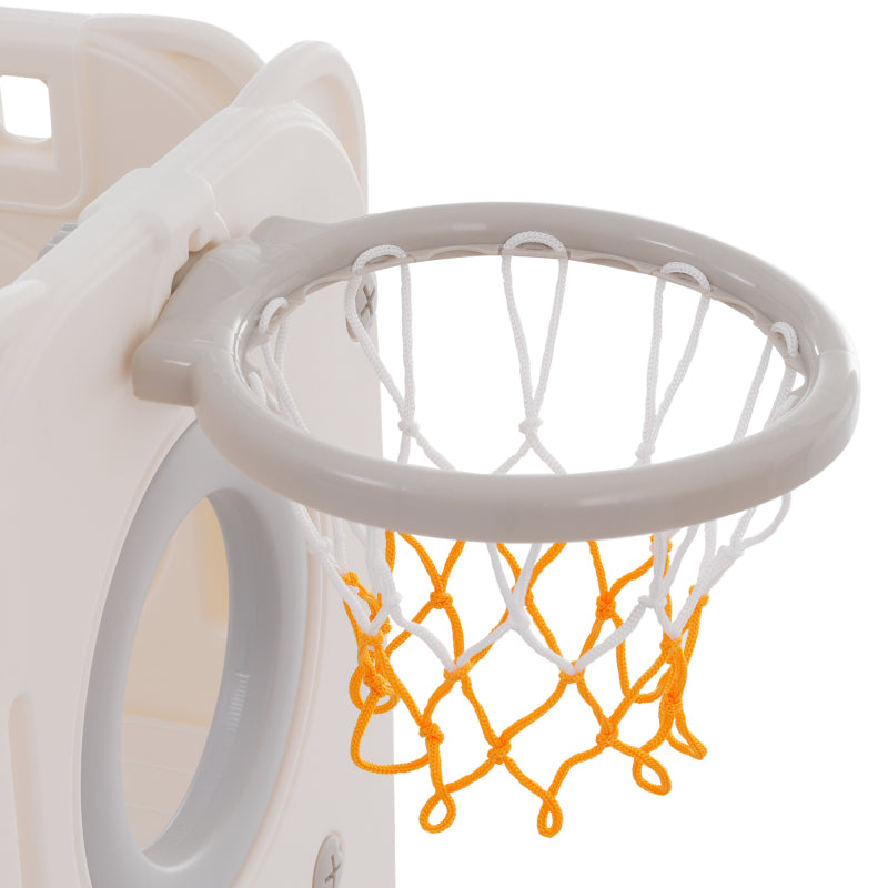 Bären Kinder 6-in-1 Rutsche mit einer Rutsche, zwei Plattformen, zwei Bodenschrankfächern, Basketballkorb und Treppe - Hochdichtes Polyethylen (Ozeanbälle nicht enthalten