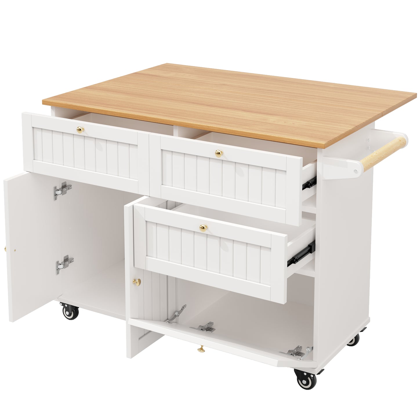 Moderne Kücheninsel, Küchenschrank, buffetschrank, Speisewagen mit Holzmaserung, buffetschrank, Multifunktionale Esstisch mit Speicherraum, Speisewagen mit Stretchfunktionsschränken, weiß