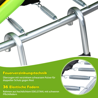 Kinder Trampolin Outdoor Ø 213 cm Gartentrampolin mit Rutsche, Leiter, Netz, Doppeltür und Gepolsterten Stangen,TÜV Zertifiziert,bis 100 kg
