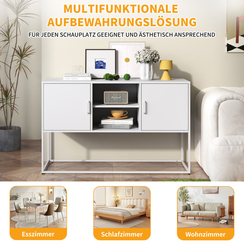 Weißer Metall-Akzent-Schrank, Sideboard-Buffet und Aufbewahrungs-Schrank-Safe, Robuster Metallbau mit stilvollem Weiß,  H 75 cm × B 120 cm × T 40 cm