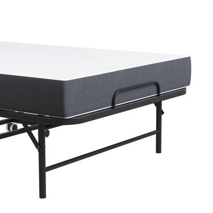 190 × 96 cm Klapp-Twin-Bett mit 9,5 cm Memory-Foam-Matratze, tragbares Gästebett/Rollbett, stabiler Metallrahmen