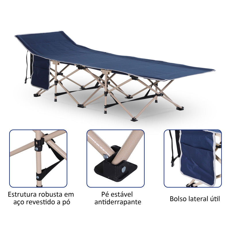 Feldbett Faltbares Campingbett mit Aufbewahrungstasche, Stahl & Oxford, Blau, 190x68x52cm
