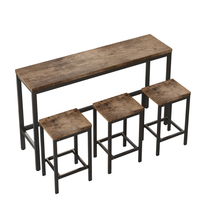 148CM Modern Design Kitchen Dining Table, Pub Table, Long Dining Table Set with 3 Stools;148CM Modernes Design Küche Esstisch, Kneipentisch, Langer Esstisch Set mit 3 Hockern, Einfache Montage, Natur