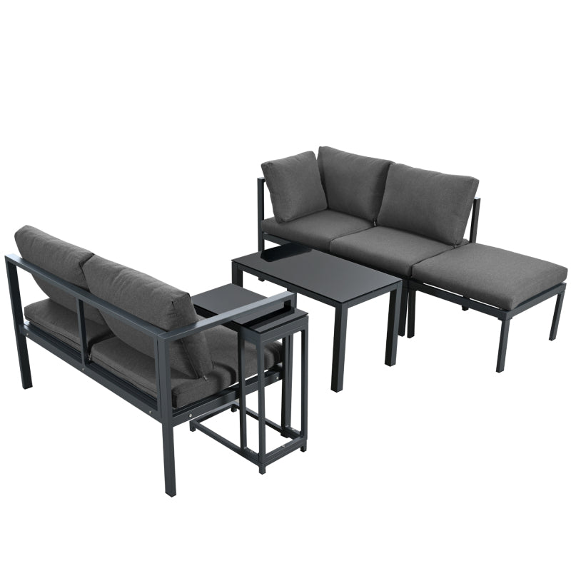 Garten Loungesessel Set, Eckloungesessel, Gartenmöbel für 4-5 Personen, mit Beistell- und Couchtisch, wetterfeste Loungemöbel, grau, 5er Set, inkl. aller Kissen(preview sku:HW24018AAS)
