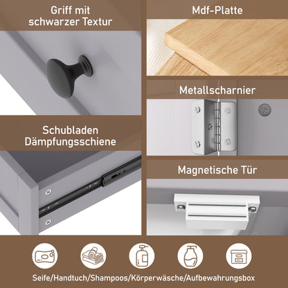 51x46x85cm Bodenstehender Badezimmerschrank mit Waschbe, Waschtisch,komplett lackiert, Türablage, geräuschlose Schublade mit großem Fassungsvermögen, verstellbares Regal, Keramikwaschbecken, Grau