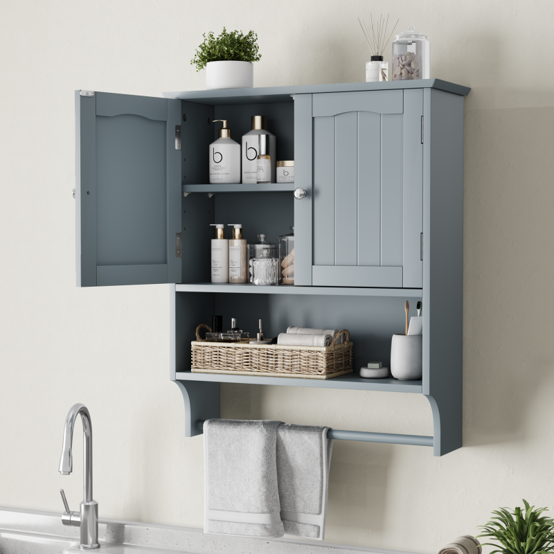 Badezimmer Wandschrank mit Handtuchhalter, hellgrau