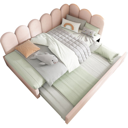 Polsterbett Daybett 90x200cm,Tagesbett Schlafsofa mit Ausziehbett 90x190cm, Kinderbett mit Lattenrost, Samt, Rosa, ohne Matratze