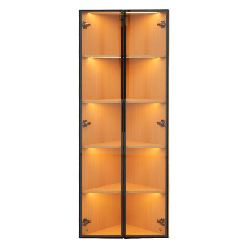 Eckvitrine, Eiche-Optik: Glasvitrine für Sammlungen, Bücher, Wein oder als Badezimmerschrank 62x35x160cm