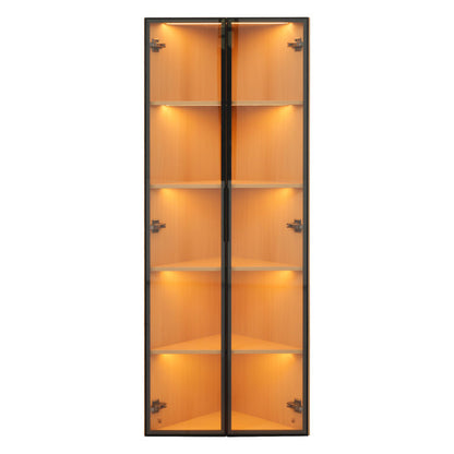 Eckvitrine, Eiche-Optik: Glasvitrine für Sammlungen, Bücher, Wein oder als Badezimmerschrank 62x35x160cm