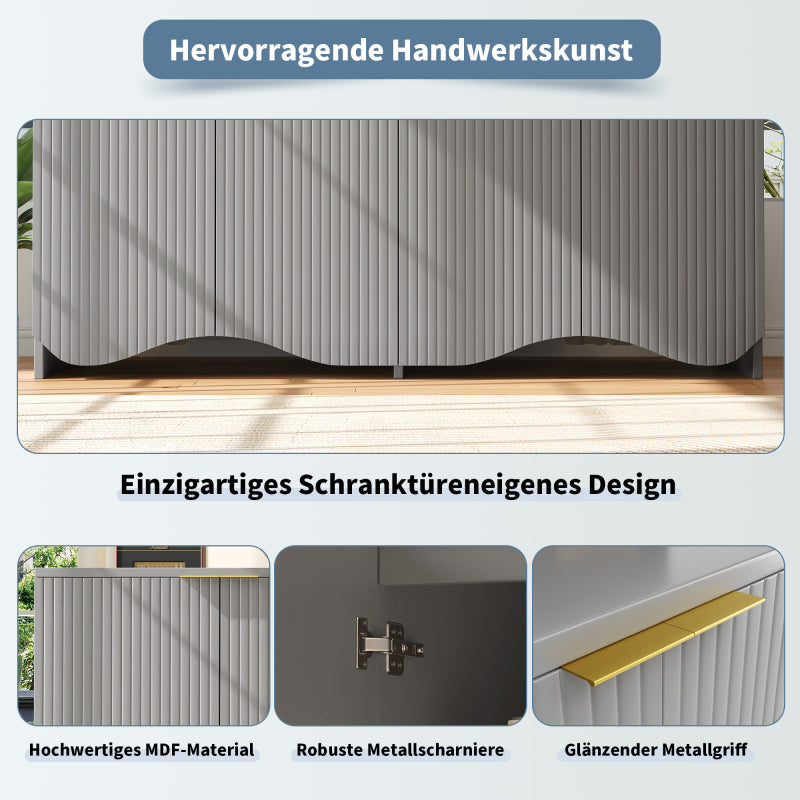 Sideboard(140×40×85cm), buffetschrank, cabinets, Esszimmer Wohnzimmer Aufbewahrungsschränke, Gemusterte Schränke, Freistehende Schränke, Küchenmöbel,Wellenmuster-Design, Grau