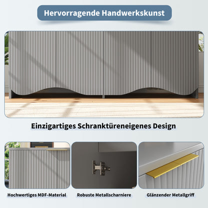 Sideboard(140×40×85cm), buffetschrank, cabinets, Esszimmer Wohnzimmer Aufbewahrungsschränke, Gemusterte Schränke, Freistehende Schränke, Küchenmöbel,Wellenmuster-Design, Grau