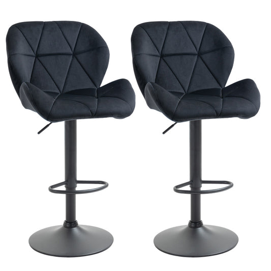 2er-Set Barhocker drehbare Barstühle mit Lehne höhenverstellbar Samt Touch Schwarz