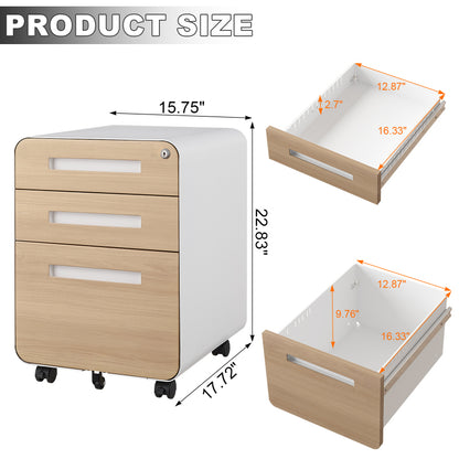 3 Drawer Mobile File Cabinet Under Desk Office,Simple Style Versatile Storage Cabinet for Legal/Letter/A4 Files, 5 Wheel Design Anti-Tilting Cold Rolled Steel Waterproof Moisture-Proof White