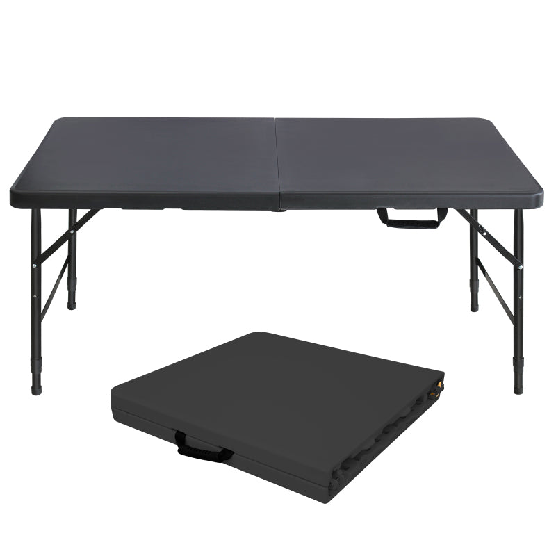 125cm Portable Heavy Duty Folding Table with Handle, Adjustable Height Foldable Table, Multi-Functional Fold up Table for Camping Picnic Parties Indoor/Outdoor, Capacity Weight 135KG (Black)