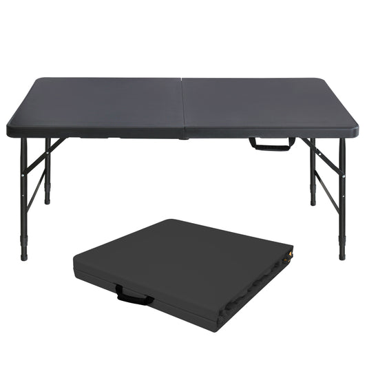 125cm Portable Heavy Duty Folding Table with Handle, Adjustable Height Foldable Table, Multi-Functional Fold up Table for Camping Picnic Parties Indoor/Outdoor, Capacity Weight 135KG (Black)
