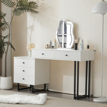 Schminktisch, Kosmetiktisch-Set mit Spiegel und Beleuchtung, ausziehbare Tischplatte, 3-farbige LED-Beleuchtung, Maße: B100/H76/T40 cm (ohne Hocker)