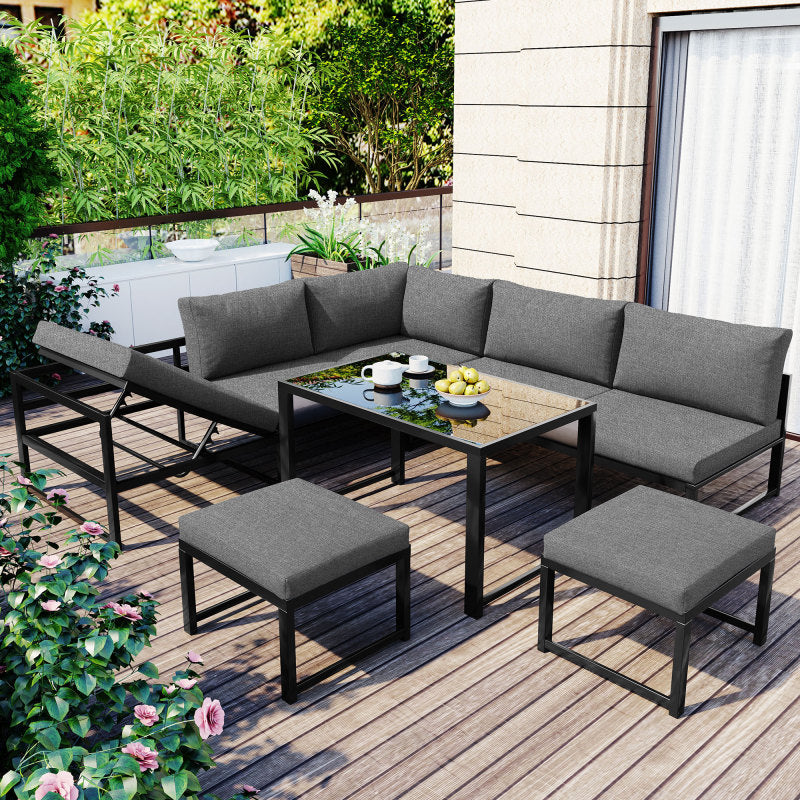 Garten Loungesessel Set, Aluminium Sitzgruppe für Gartenbalkon, mit Liegefunktion, 4-fach verstellbarer Rückenlehne, inkl. weicher Sitz- und Rückenpolster, grau(preview sku:HW00002AAA)