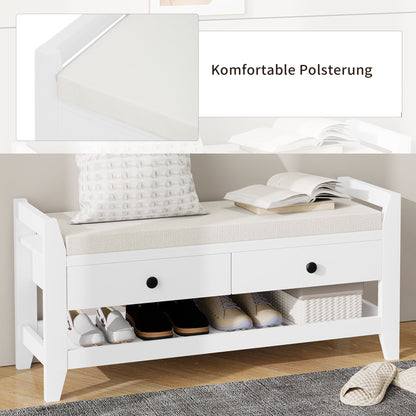 Moderne Schuhbank mit Sitzfläche und Stauraum, Soft Kissen-Oberfläche, Schuhregal für Eingangsbereich, Weiß