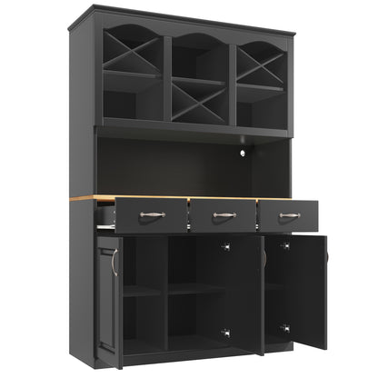 Küchenschrank 120x180cm LED, Hohes Buffet Schwarz, 3 Türen & 3 Schubladen, App-Steuerung, MDF Mehrzweckschrank
