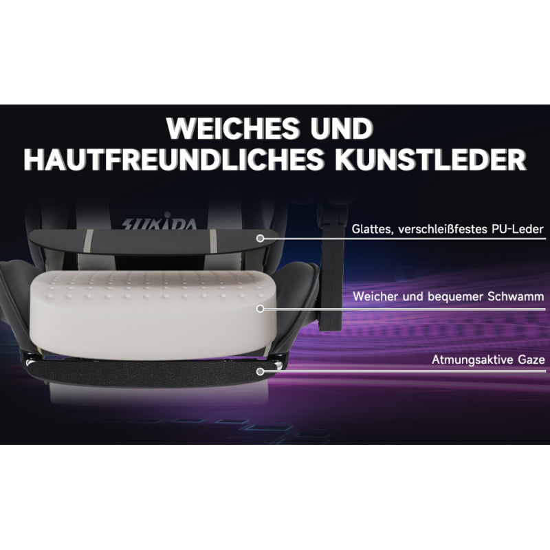 Gaming Stuhl Computerstuhl Ergonomischer Gaming Chair mit Fußstütze Bürostuhl Ergonomischer Computerstuhl mit Lendenwirbelstütze BlackGrey