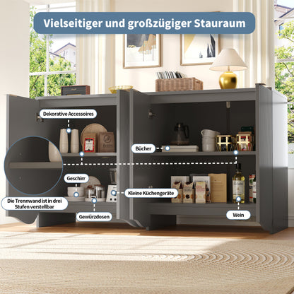 Sideboard(140×40×85cm), buffetschrank, cabinets, Esszimmer Wohnzimmer Aufbewahrungsschränke, Gemusterte Schränke, Freistehende Schränke, Küchenmöbel,Wellenmuster-Design, Grau