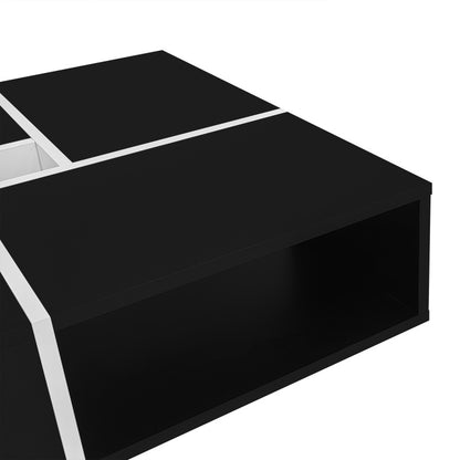 Moderner quadratischer Couchtisch 70x70x35cm - Schwarz-weißes Design, 5 offene Fächer, mittleres Ablagefach 10x10cm, Belastbarkeit 30KG, schwarzer quadratischer Couchtisch