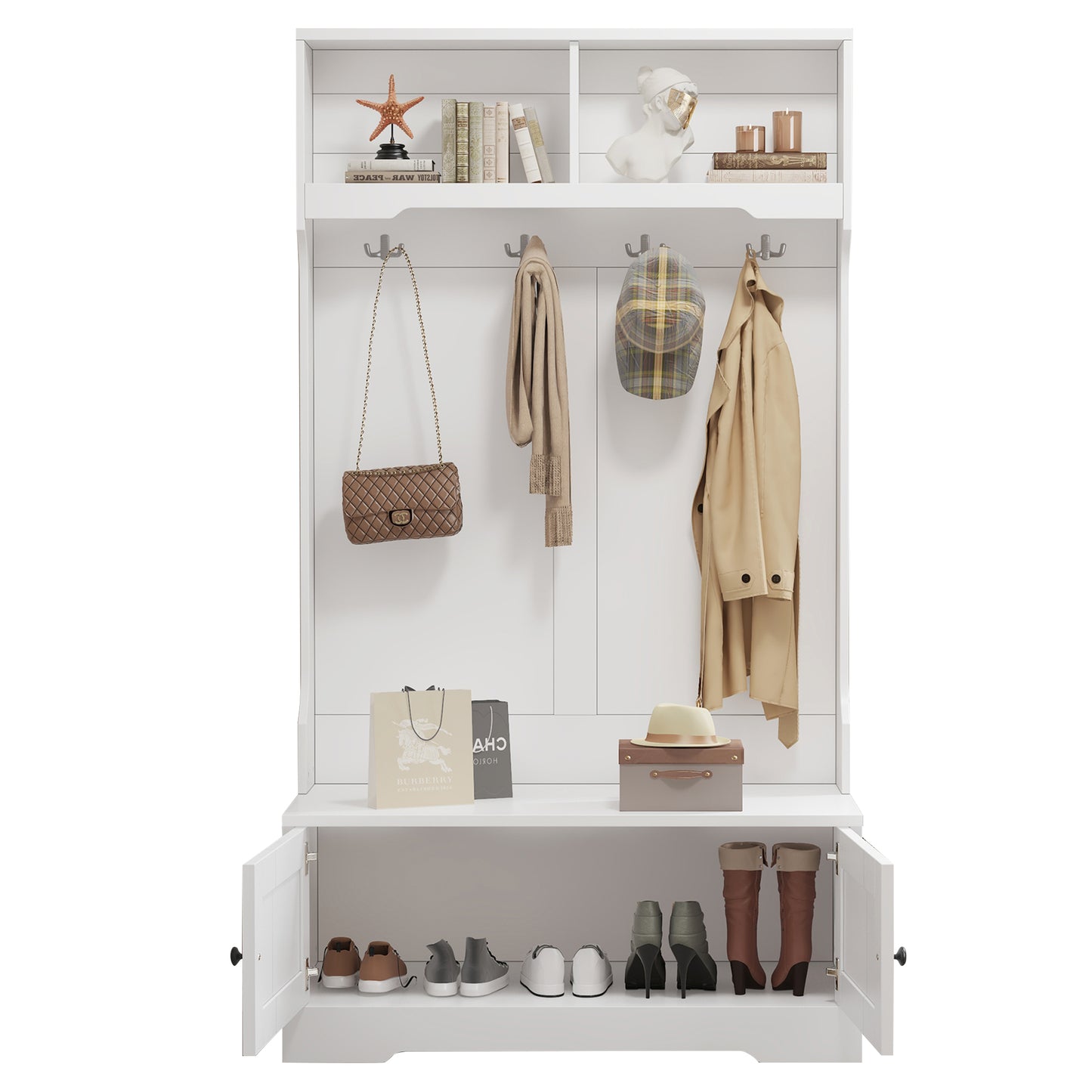 Weißer Eingang Schrank, zur offenen Aufbewahrung - Kleiderständer, Garderobe, Schuhschrank