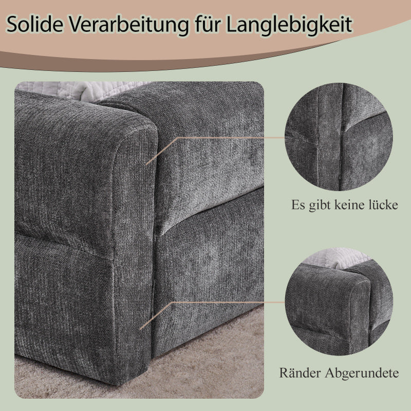 Doppelbett 140×200 cm, Chenille Stoff, komfortable Rückenlehne, robustes Eukalyptus und Eisengestell, einfach zu montieren, Dark Gray (ohne Matratze)