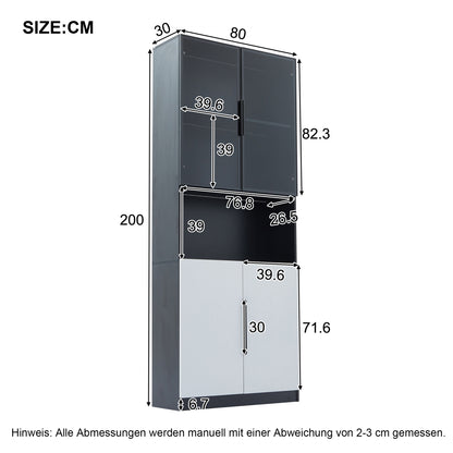 Moderne Vitrine 80x30x200cm Weiß/Schwarz - Glasschrank mit LED, Einstellbare Helligkeit & Farbtemperatur, Sammler-Bücherregal mit Glastüren