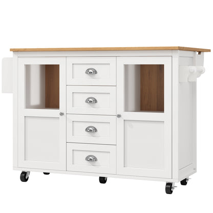 Kücheninsel,Küchenschrank,Buffetschrank,120x73(45)x93cm,ausziehbarer Küchenwagen mit Rollen, Handtuchhalter, Gewürzregal, verstellbaren Einlegeböden, zwei Türen, vier Schubladen, weiß