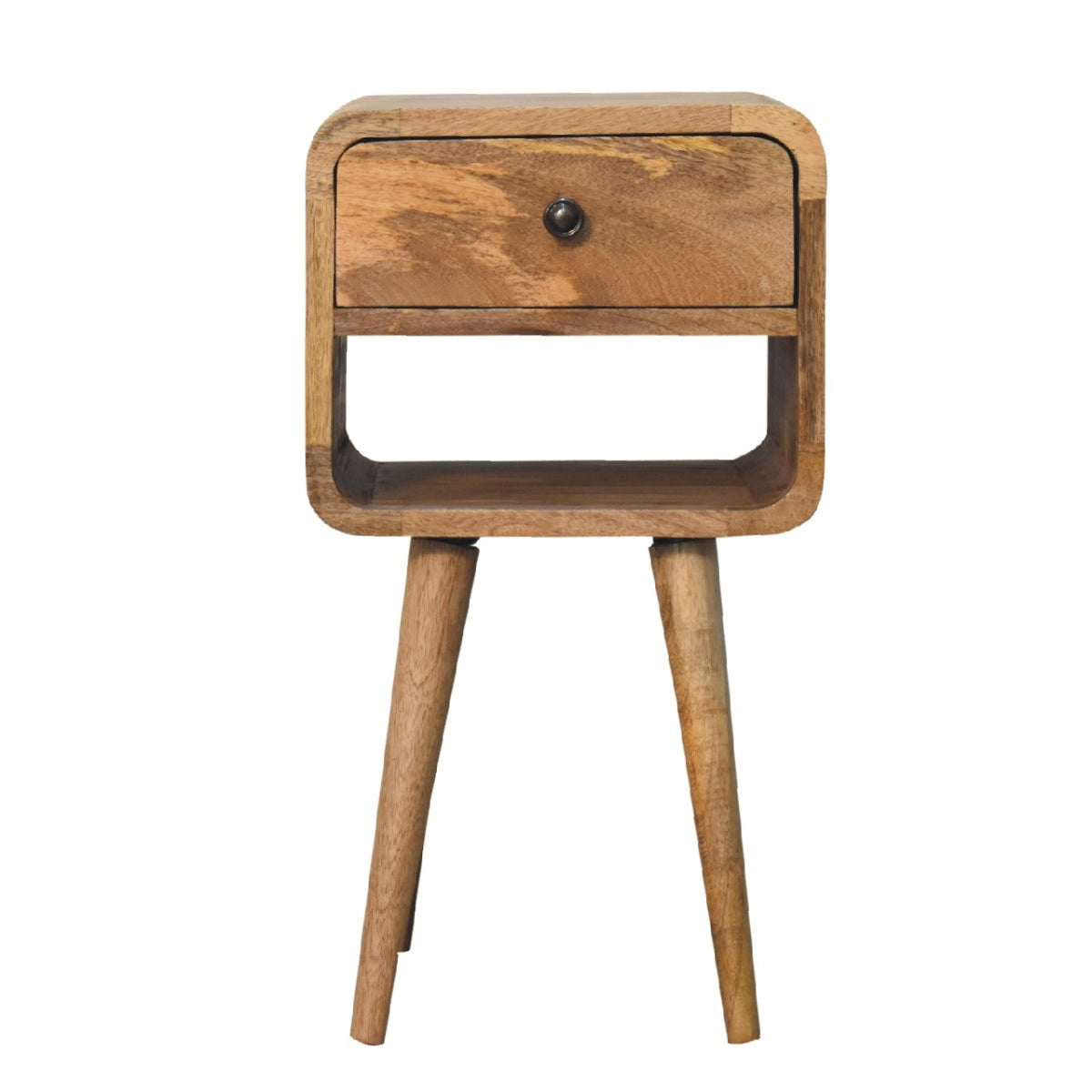 Nachttisch aus massivem Mangoholz im skandinavischen Design mit Schublade – Handgefertigt, Oak-ish Finish, Nachhaltig, 30x30x55 cm