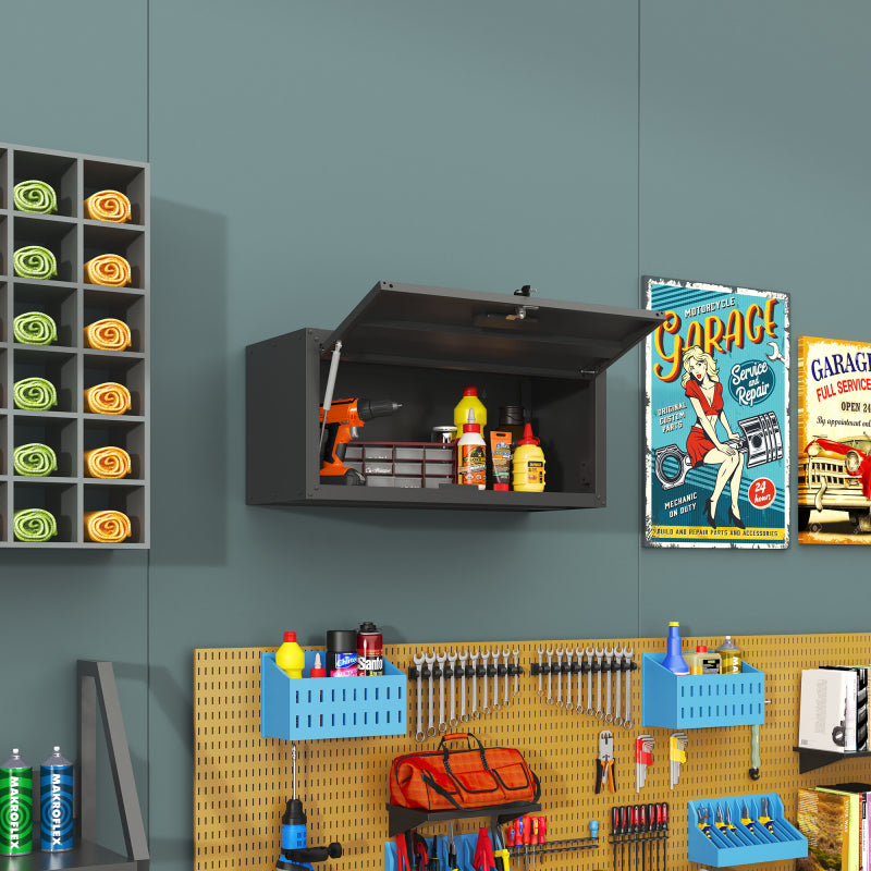 Vielseitiger Metall-Wandschrank, wandmontierter Nutzschrank mit verschließbarer Tür, aufgehängtes Stahlwerkzeugkabinett, Geeignet für Garage, Keller, Werkstatt und Küche, H34,5 cm × B75 cm × T30 cm