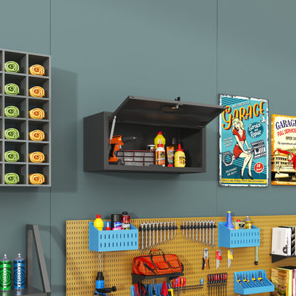 Vielseitiger Metall-Wandschrank, wandmontierter Nutzschrank mit verschließbarer Tür, aufgehängtes Stahlwerkzeugkabinett, Geeignet für Garage, Keller, Werkstatt und Küche, H34,5 cm × B75 cm × T30 cm
